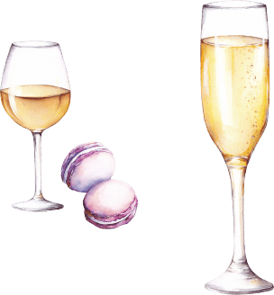 Wein, Prosecco und Macarons